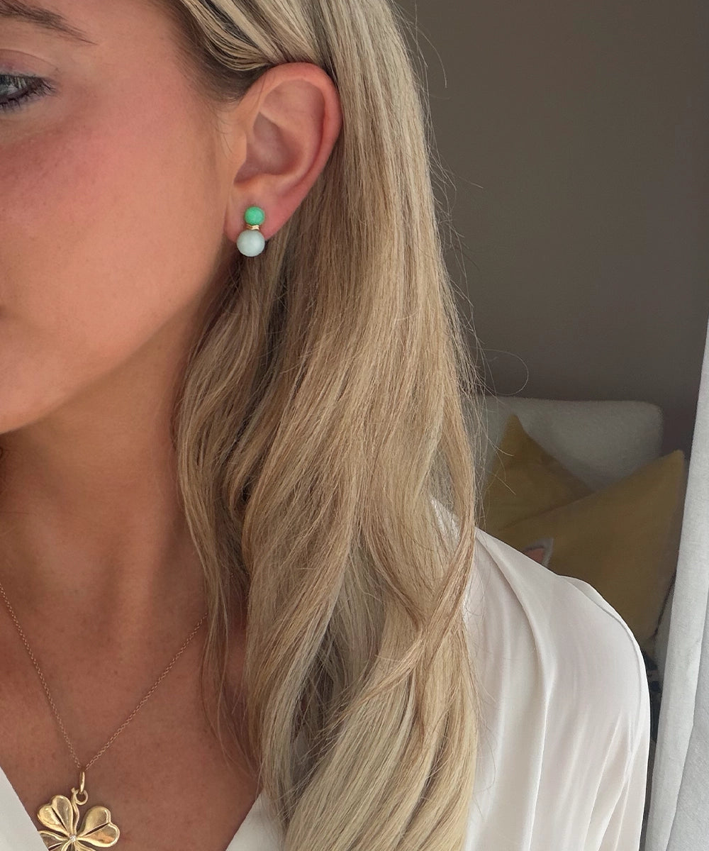 Ric Rac Beaded Earrings, Chrysoprase and Peruvian Amazonite