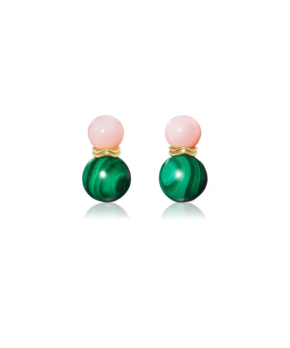 Ric Rac Bead Earrings, Pink Opal and Malachite
