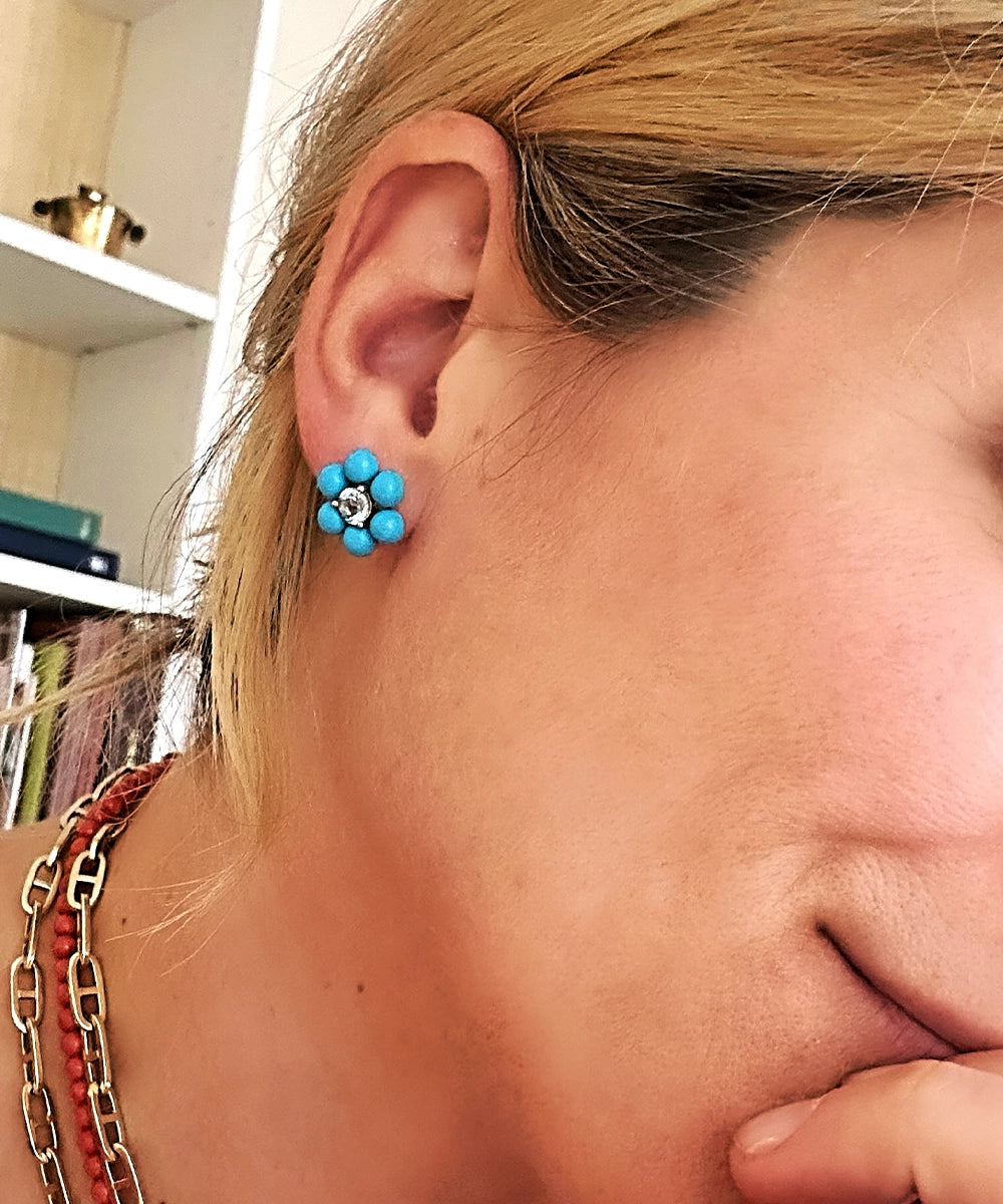 Turquoise Dot Flower Earrings