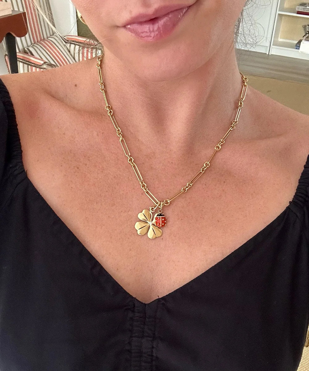 Four Leaf Clover and Ladybug Pendant on 20" Clementine Necklace