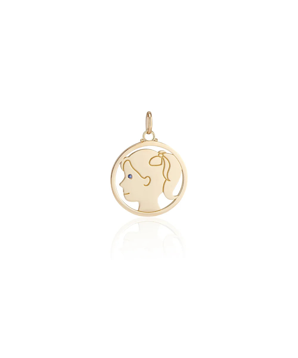 Girl with Ponytail Pendant, Blue Sapphire