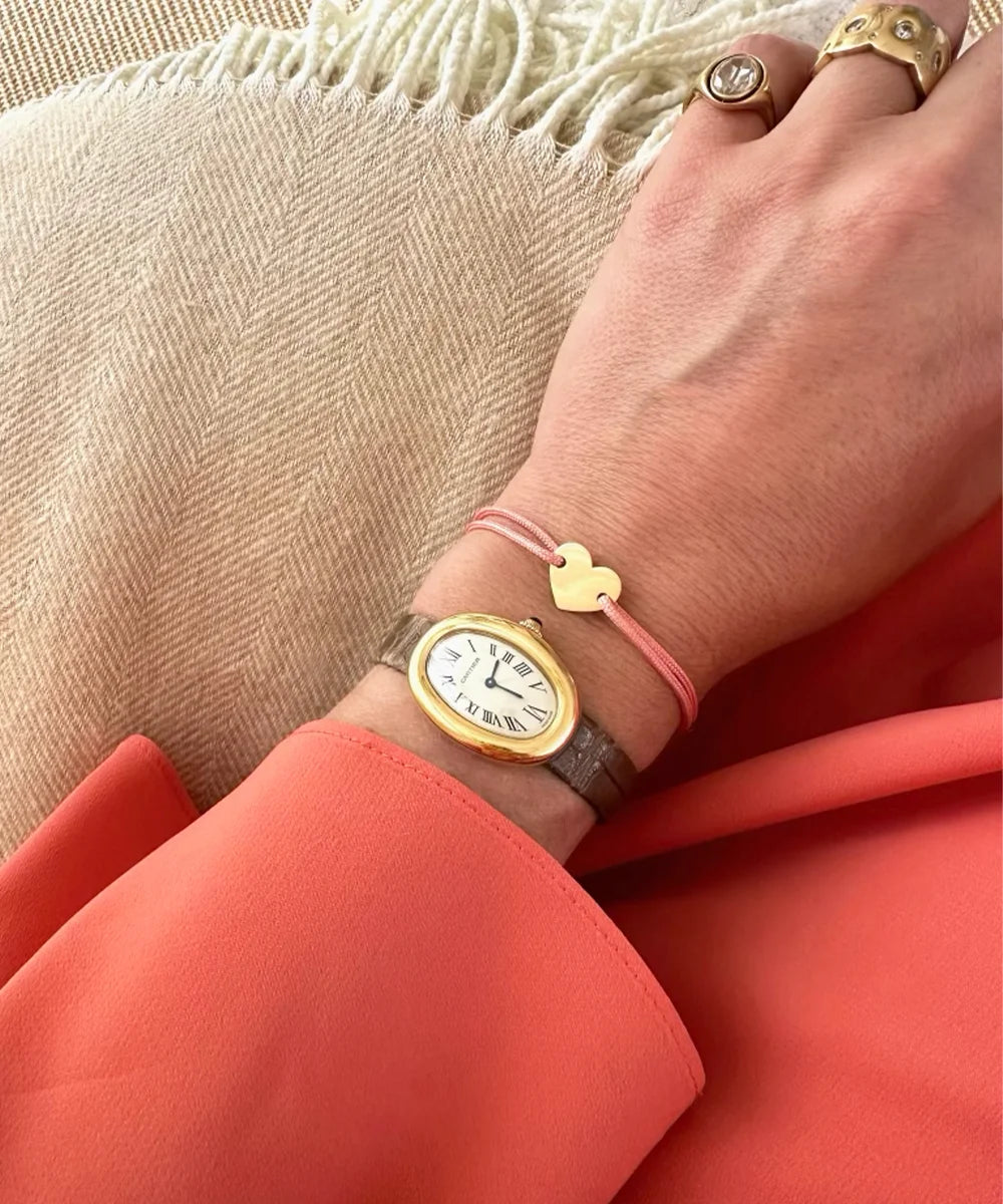 Heart Cord Bracelet, Coral