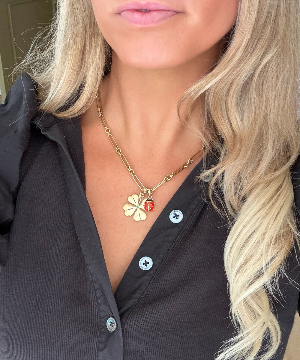 Four Leaf Clover and Ladybug Pendant on 20" Clementine Necklace