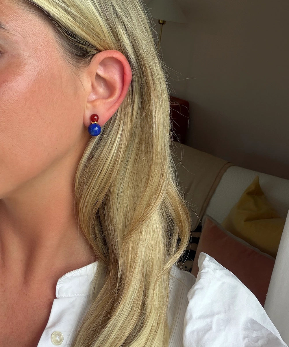 Ric Rac Bead Earrings, Carnelian and Lapis