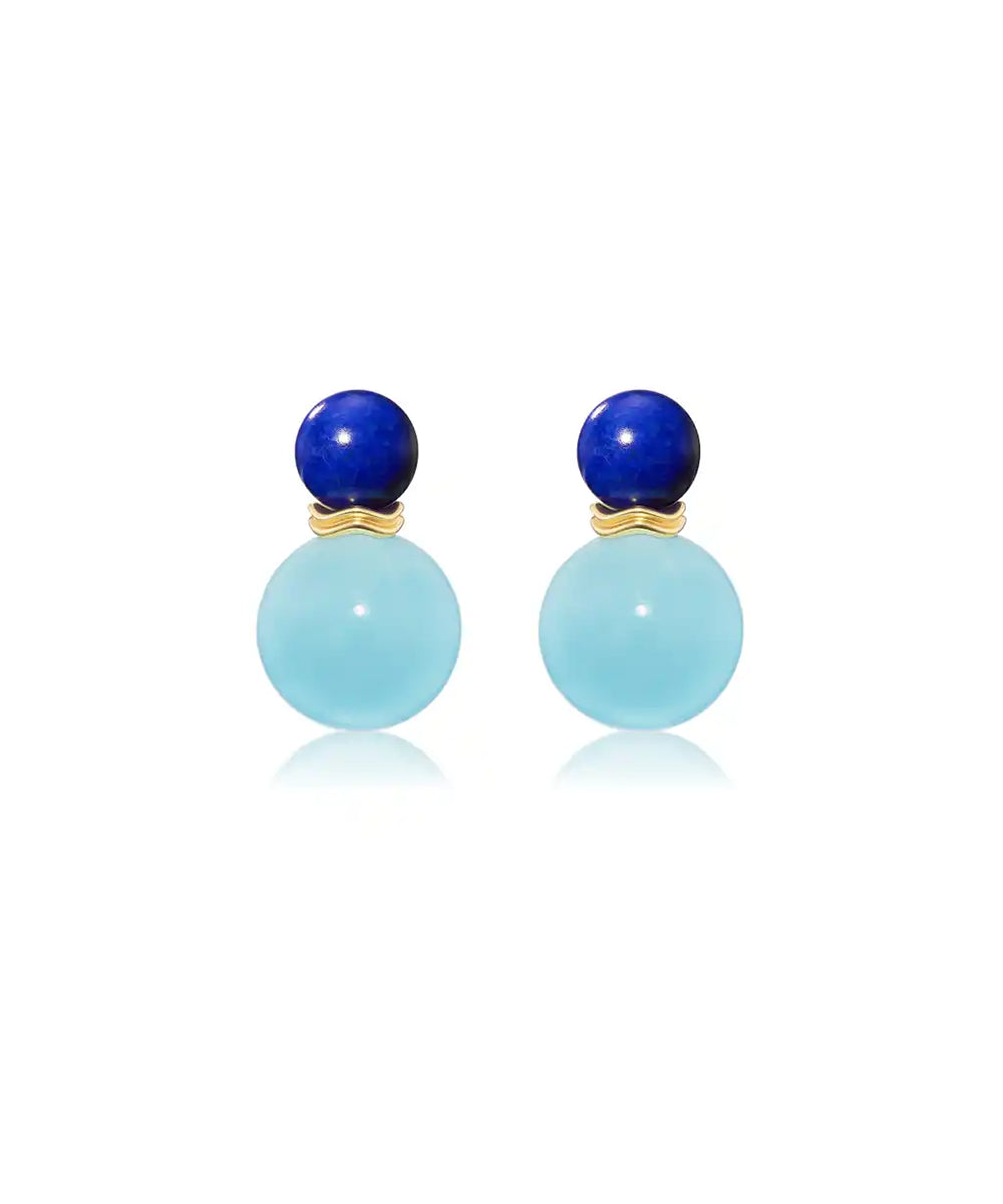 Ric Rac Bead Earrings, Lapis and Aquamarine