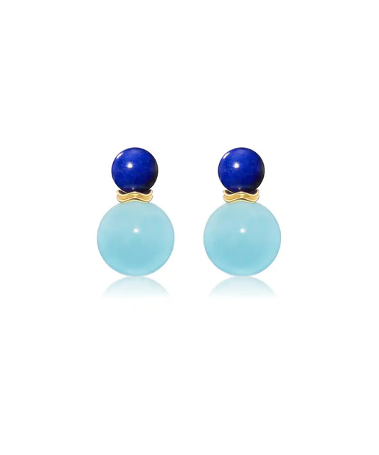 Ric Rac Bead Earrings, Lapis and Aquamarine