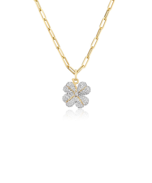 Pave Diamond Four Leaf Clover Necklace