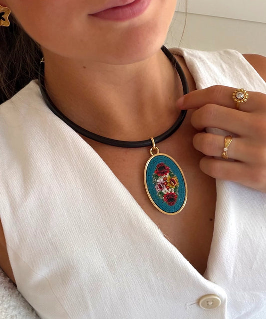 Oval Mosaic Pendant Necklace