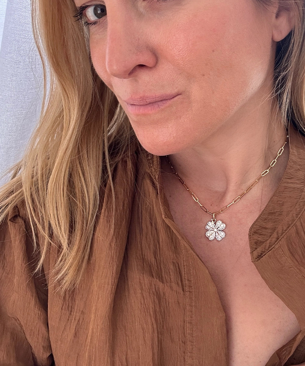 Pave Diamond Four Leaf Clover Necklace