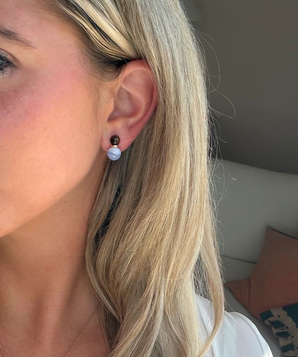 Ric Rac Bead Earrings, Tigers Eye and Lace Blue Agate