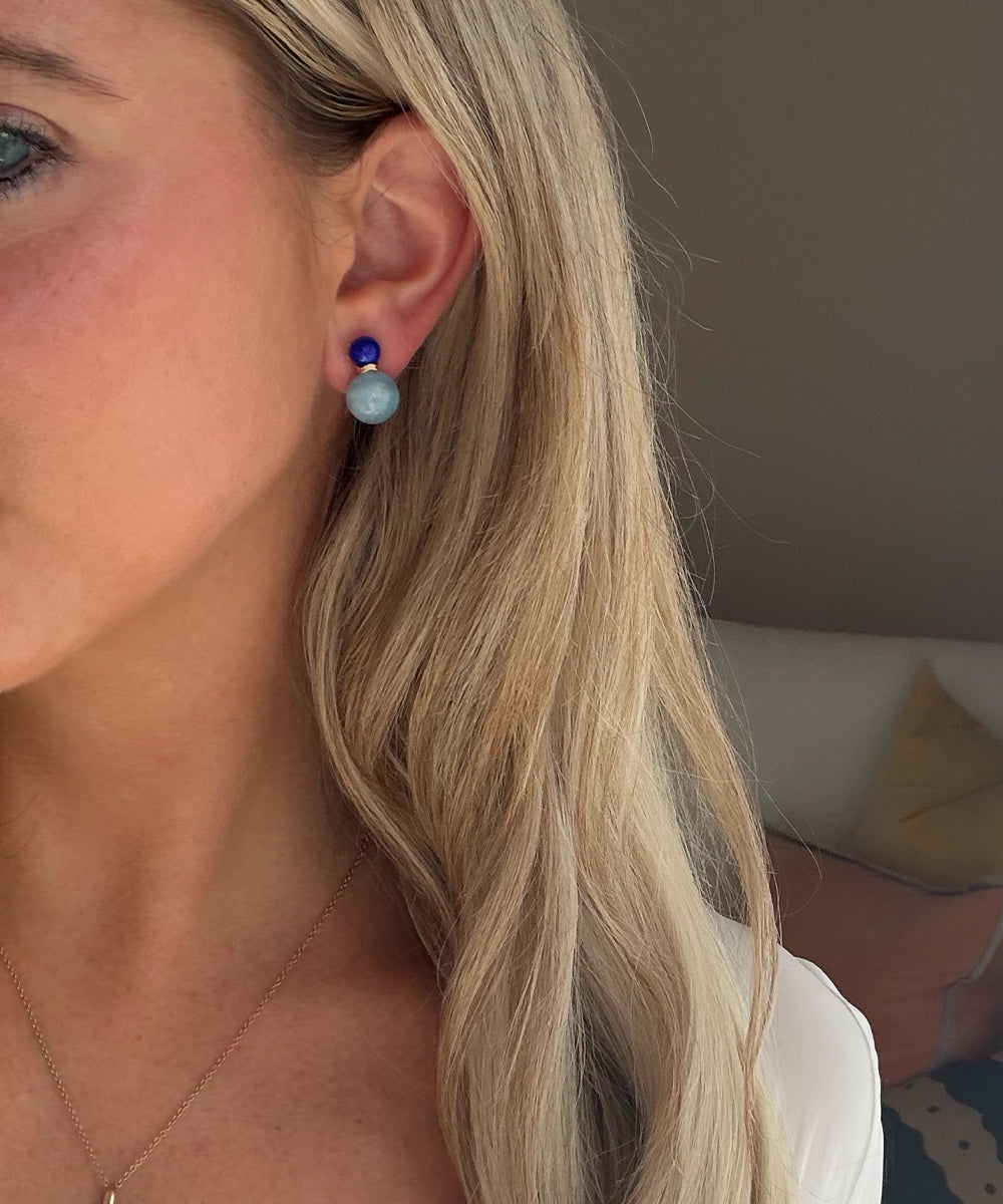 Ric Rac Bead Earrings, Lapis and Aquamarine