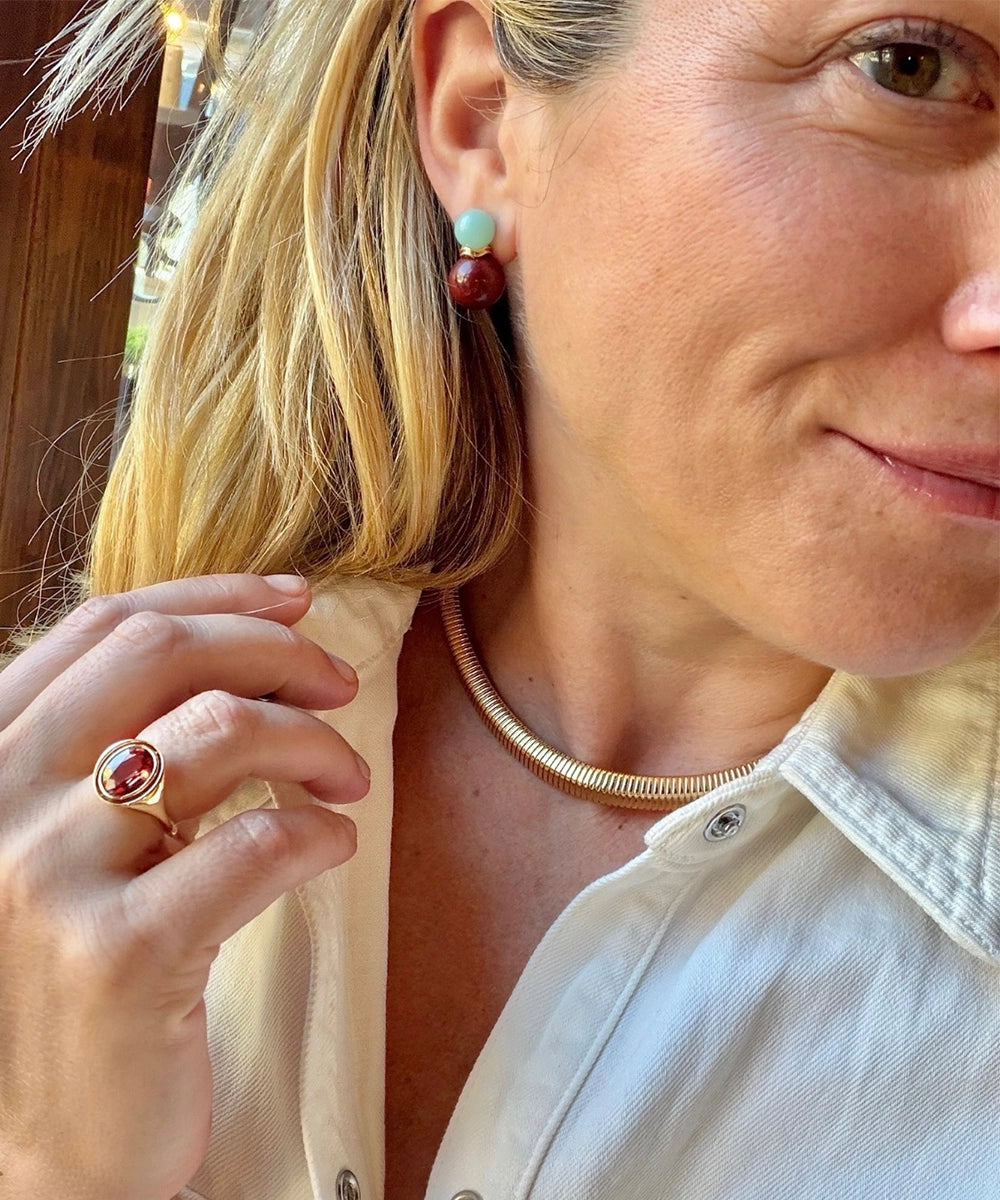 Ric Rac Bead Earrings, Amazonite and Red Jasper
