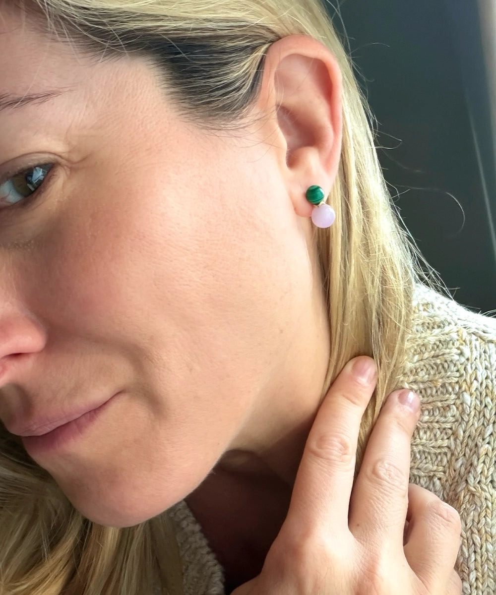 Ric Rac Bead Earrings, Malachite and Amethyst