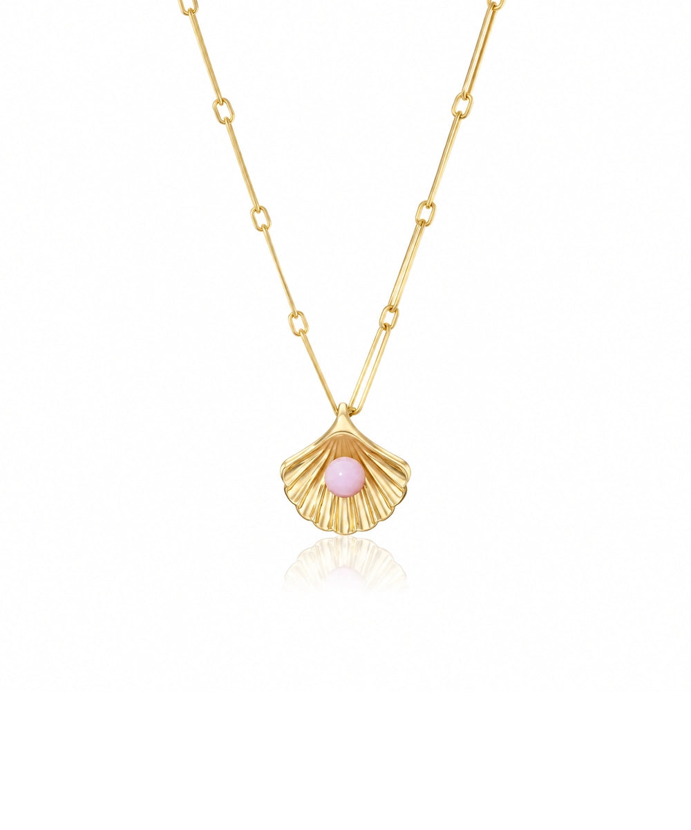 Seashell Pendant, Pink Opal