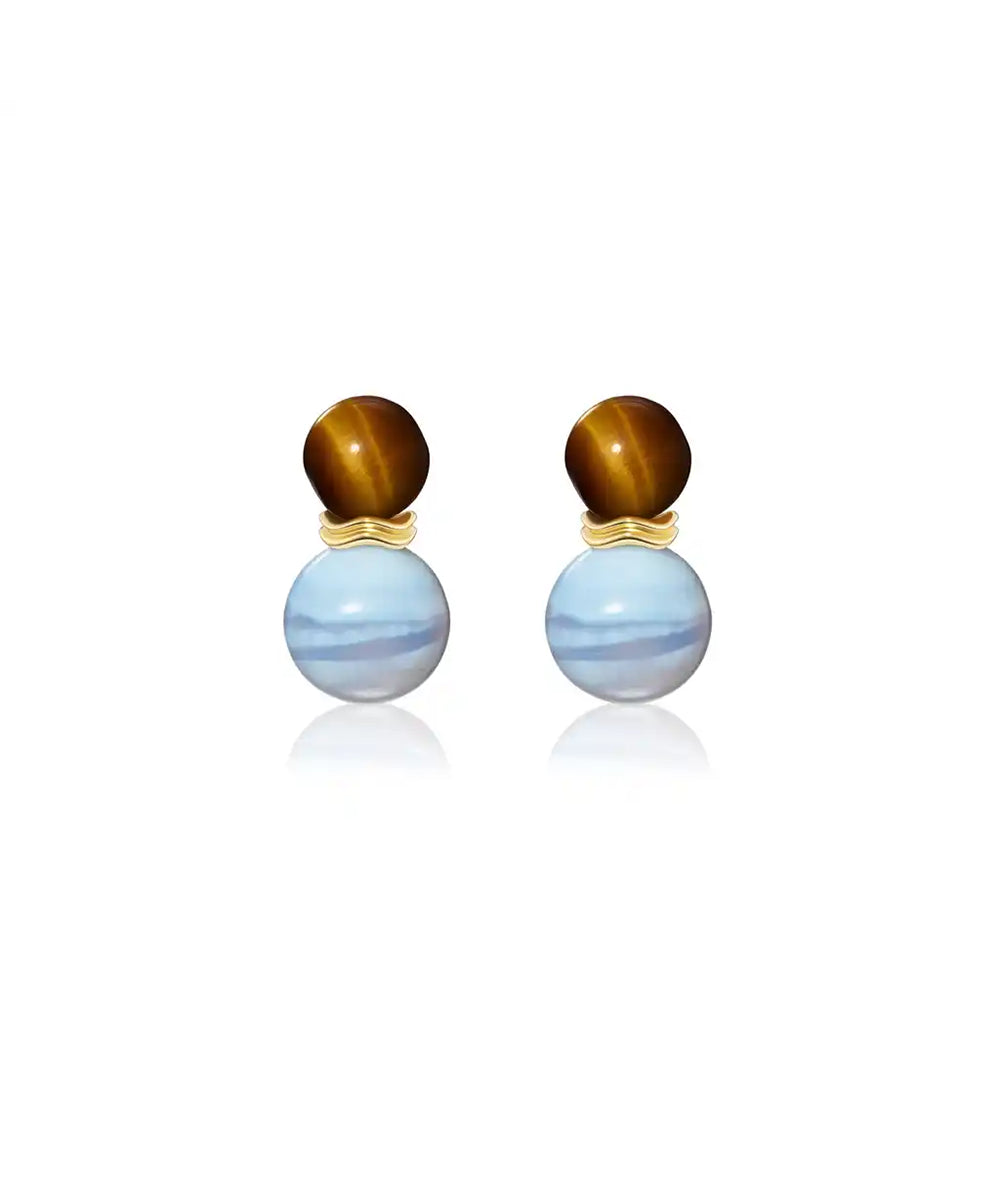 Ric Rac Bead Earrings, Tigers Eye and Lace Blue Agate
