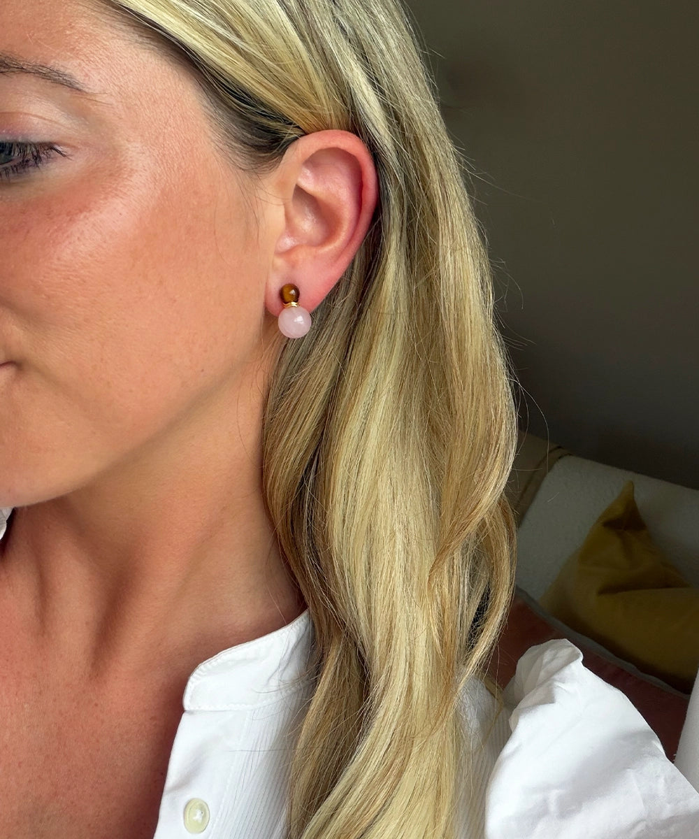 Ric Rac Bead Earrings, Pink Opal and Tigers Eye