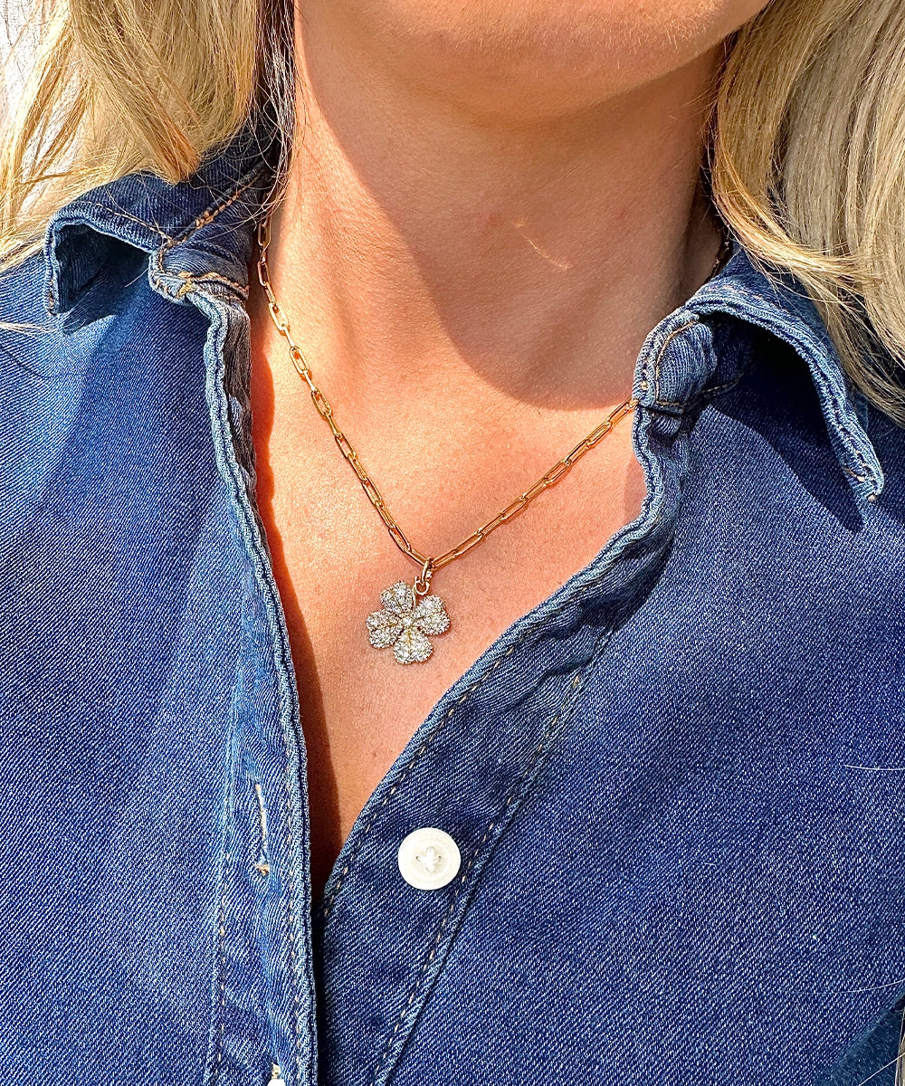 Pave Diamond Four Leaf Clover Necklace