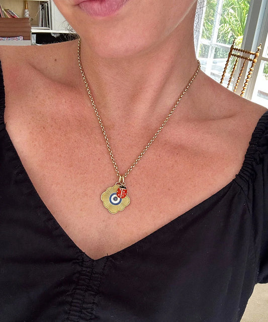 Evil Eye and Ladybug Pendant on 18" Rolo Necklace