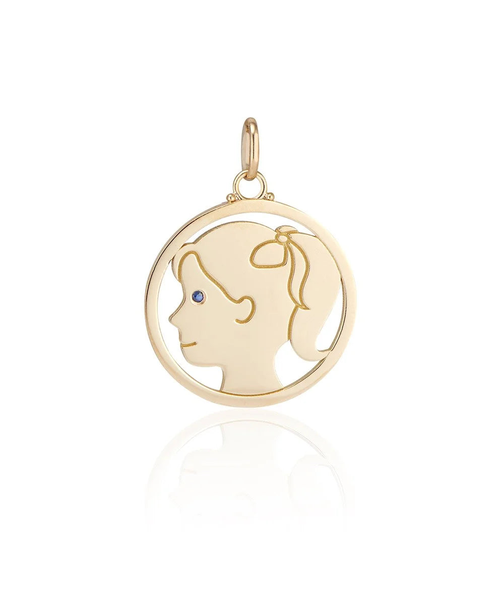 Girl with Ponytail Pendant, Blue Sapphire