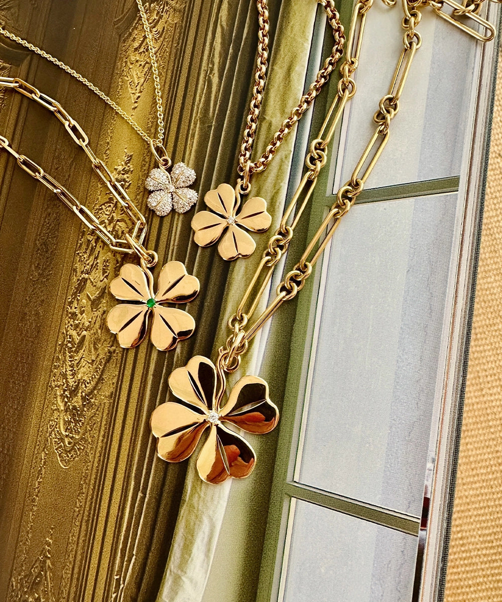Pave Diamond Four Leaf Clover Necklace