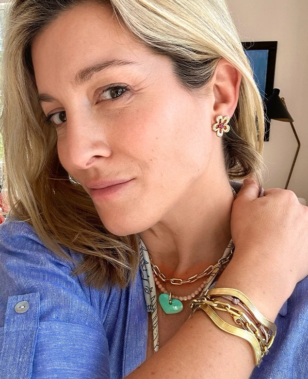 Eyelet Flower Ruby and Rhodolite Earrings