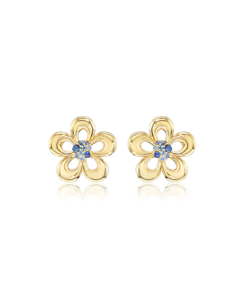 Eyelet Flower Blue Sapphire Earrings, 19mm