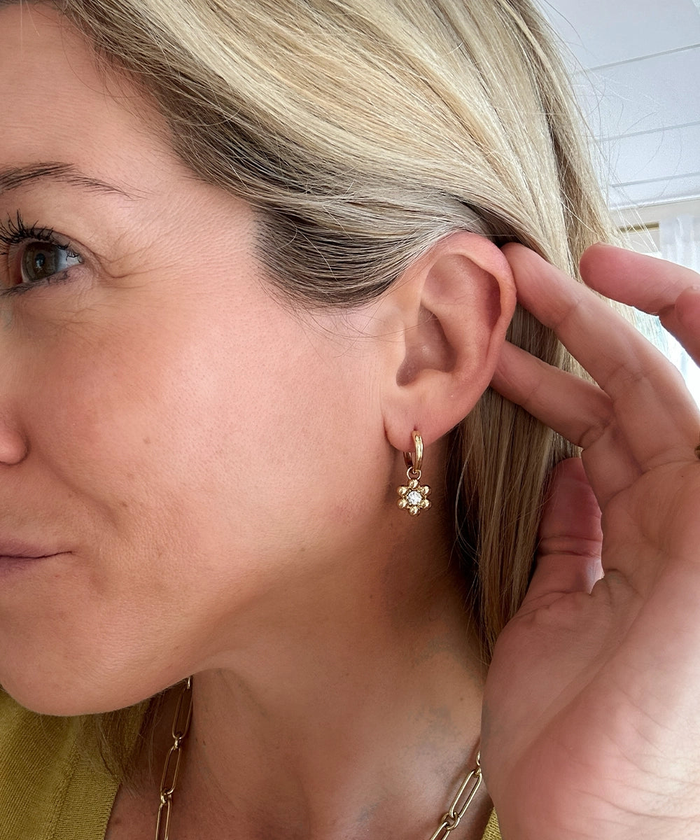 Diamond Dot Flower Drop Earrings