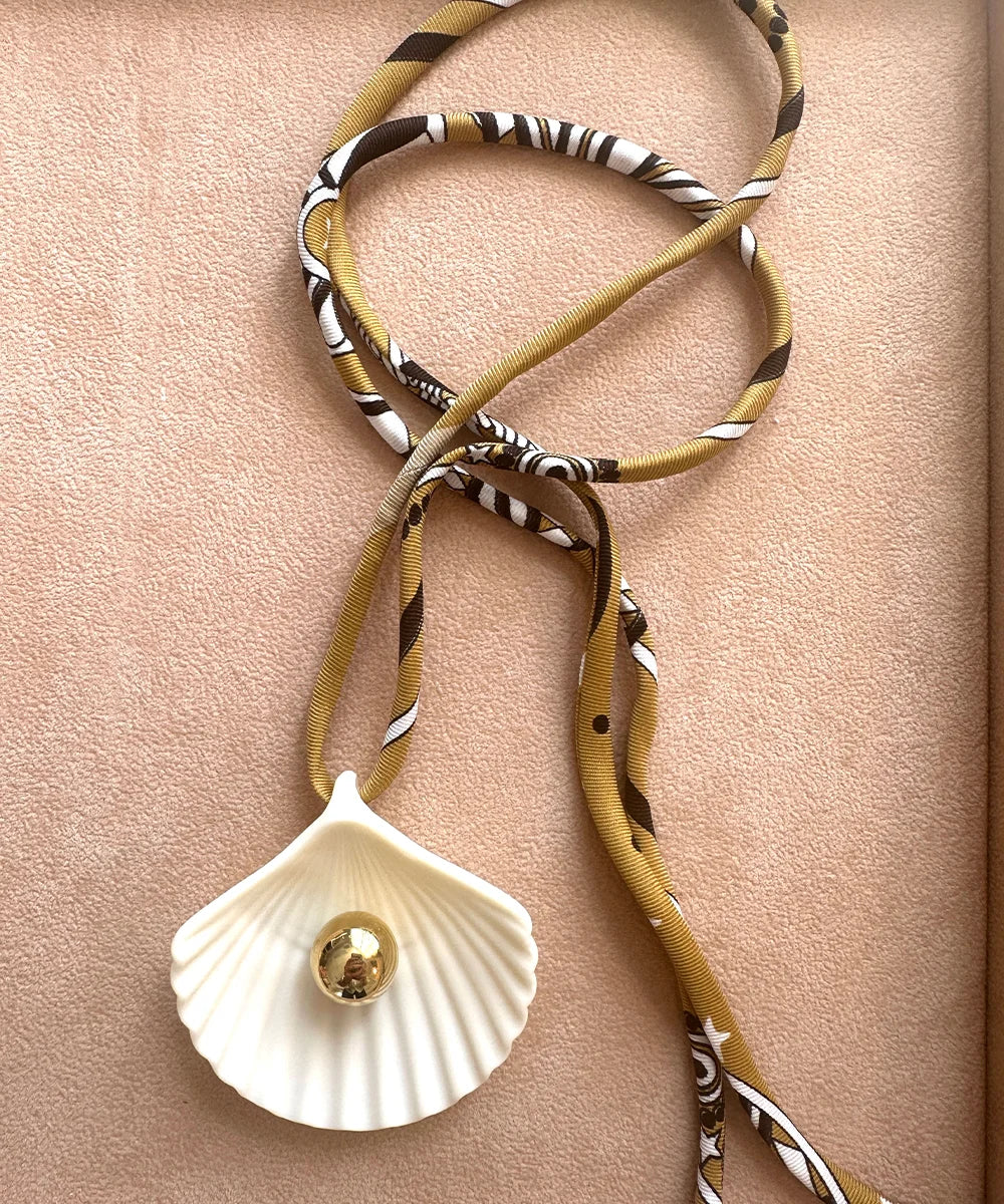 Ivory Seashell Necklace, Printed Cord