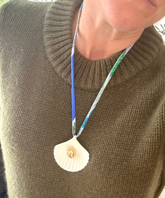 Ivory Seashell Necklace, Printed Cord