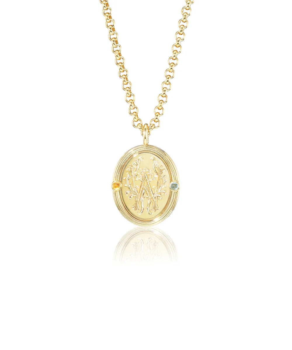 Corinna Pendant with Cabochon Stones, Grosgrain Frame
