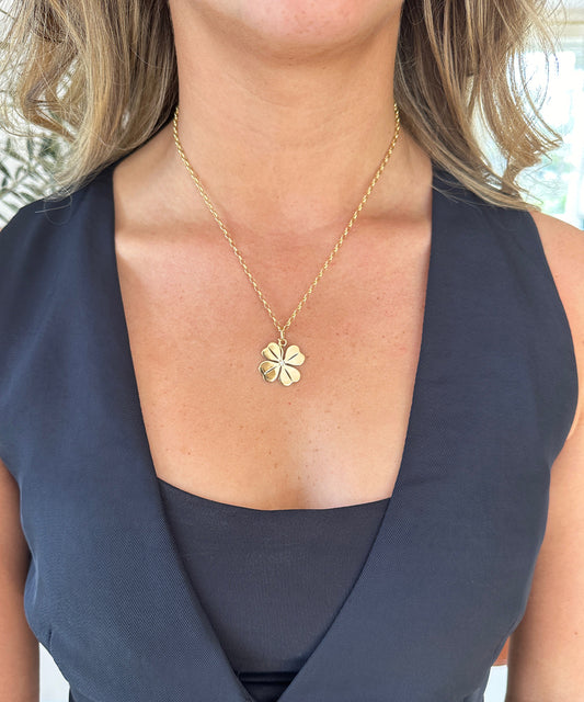 Marge Four Leaf Clover Pendant on 18" Rolo Necklace