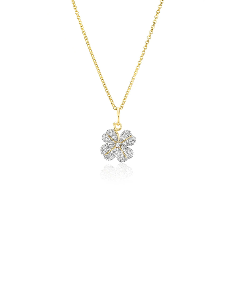 Pave Diamond Four Leaf Clover Necklace