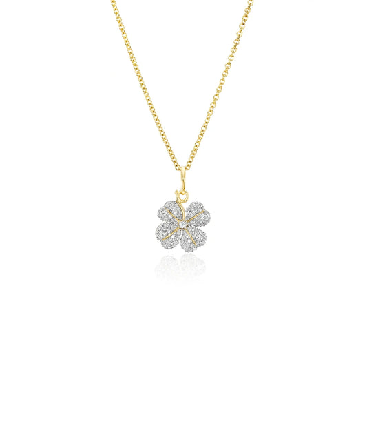 Pave Diamond Four Leaf Clover Necklace