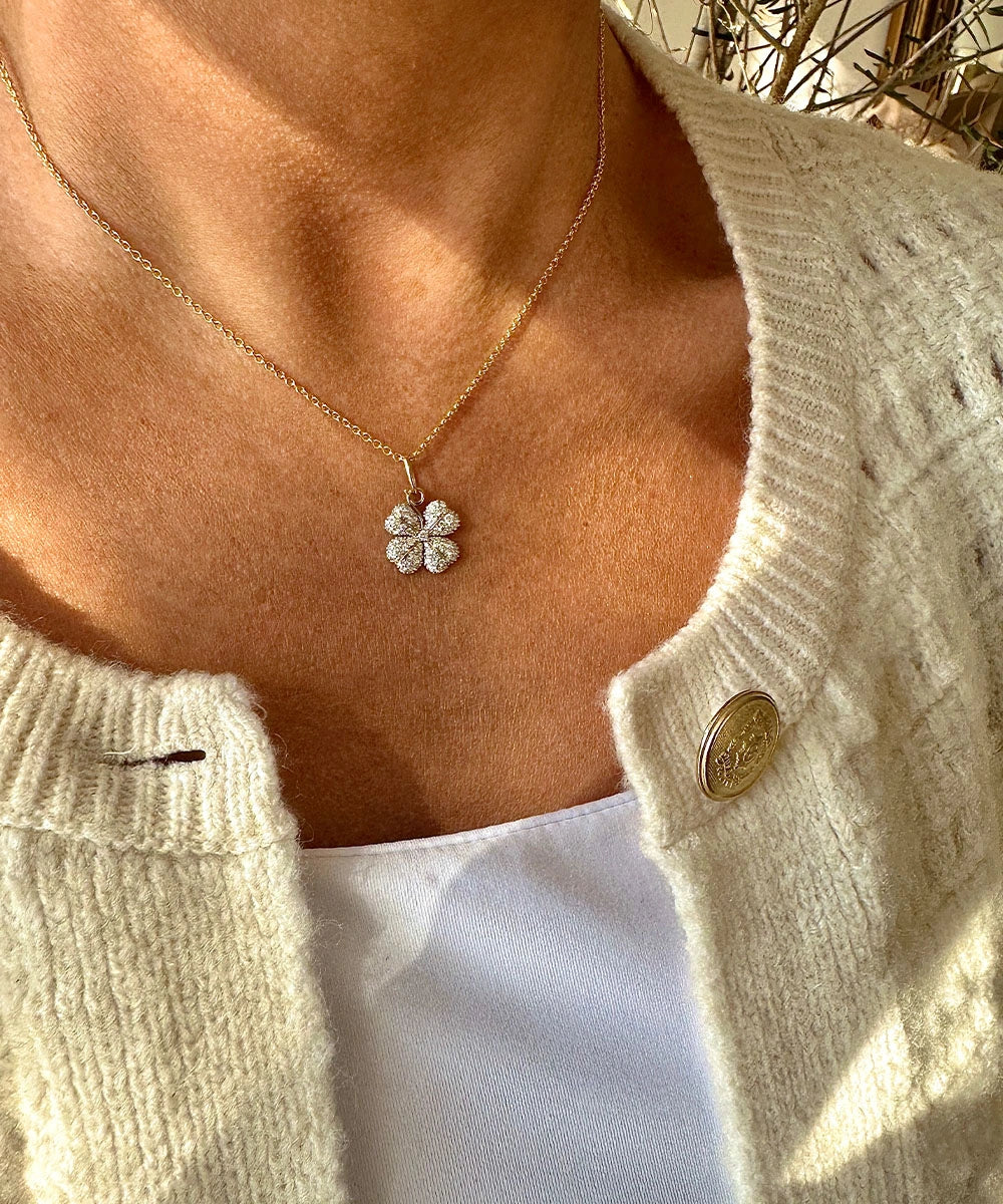 Pave Diamond Four Leaf Clover Necklace