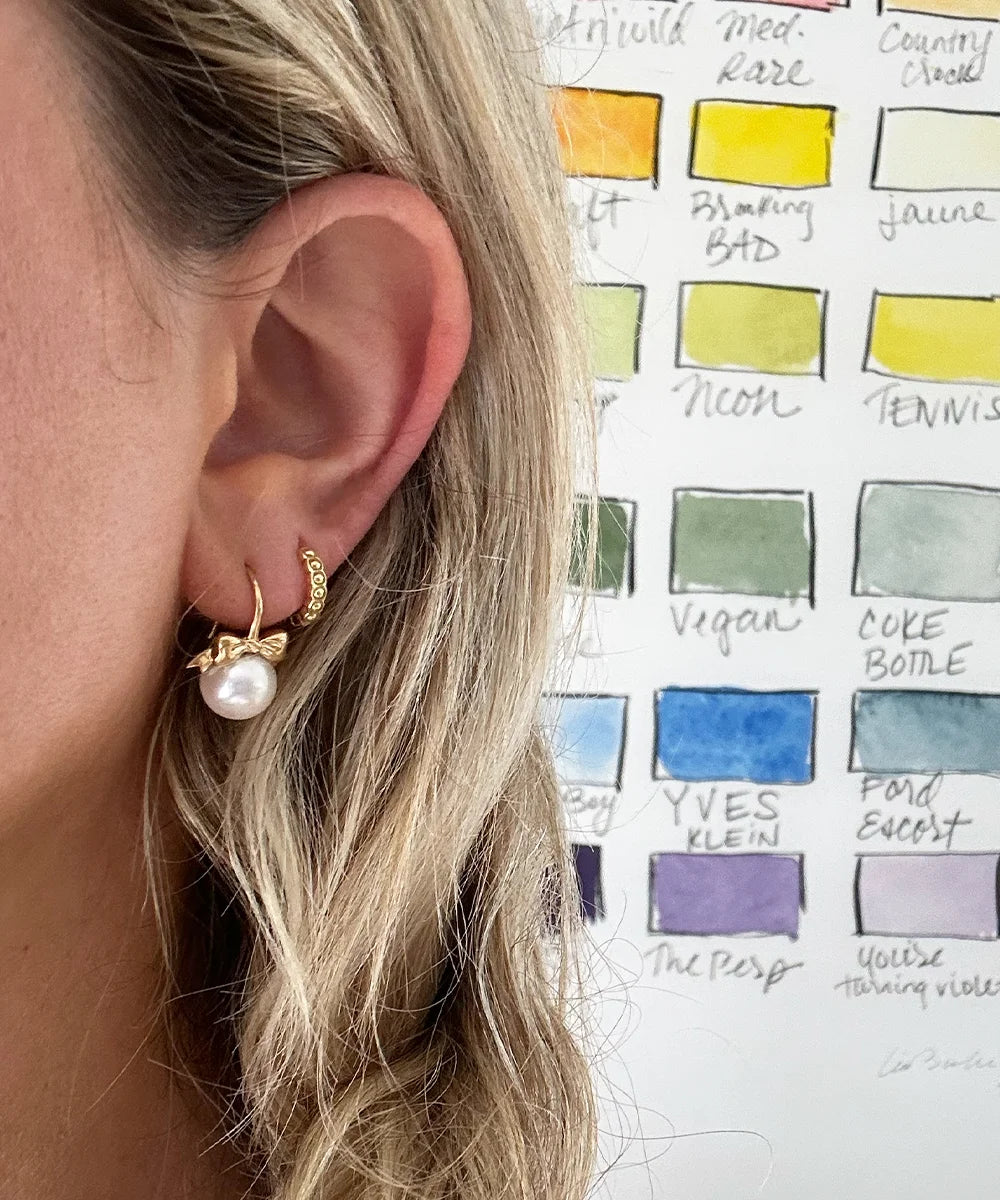 Bow Drop Earrings, Akoya Pearl