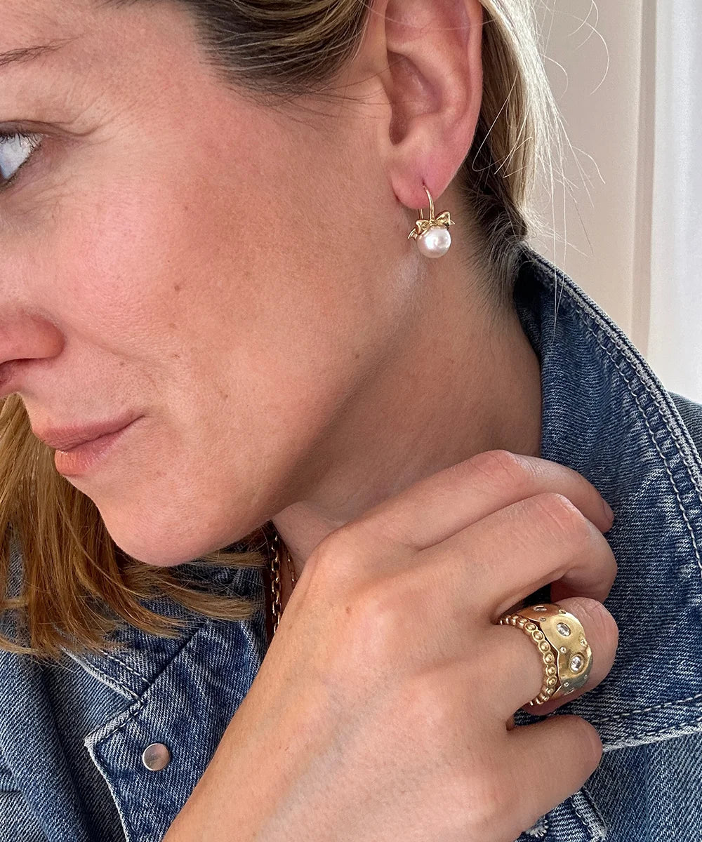 Bow Drop Earrings, Akoya Pearl