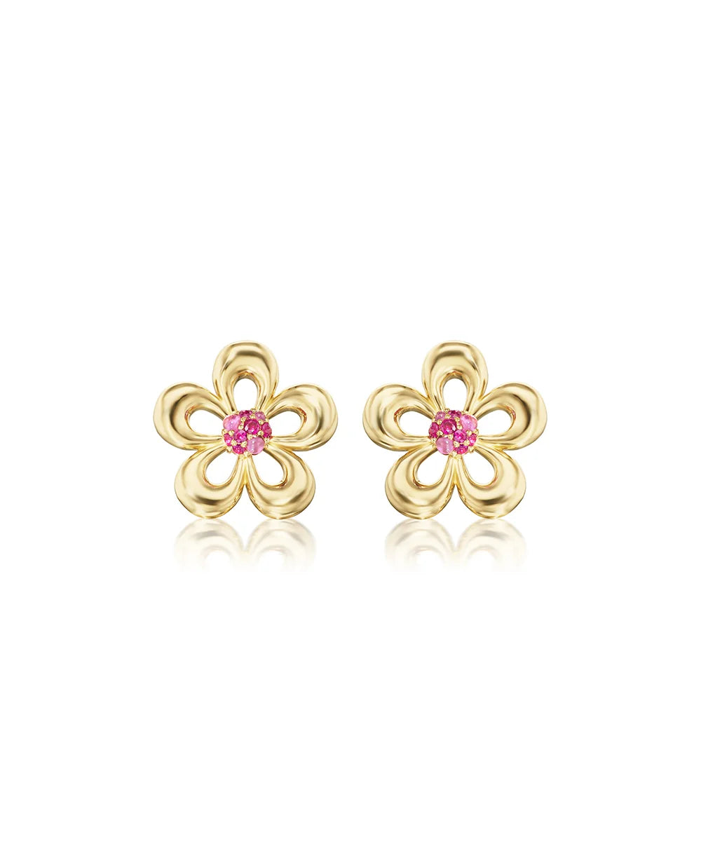 Eyelet Flower Ruby and Rhodolite Earrings