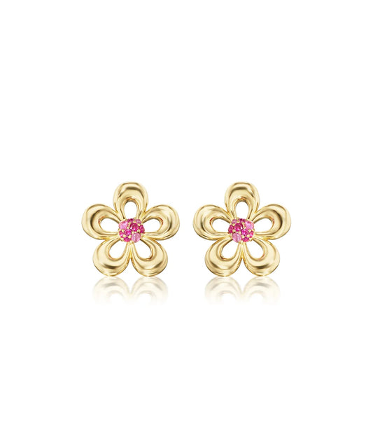 Eyelet Flower Ruby and Rhodolite Earrings