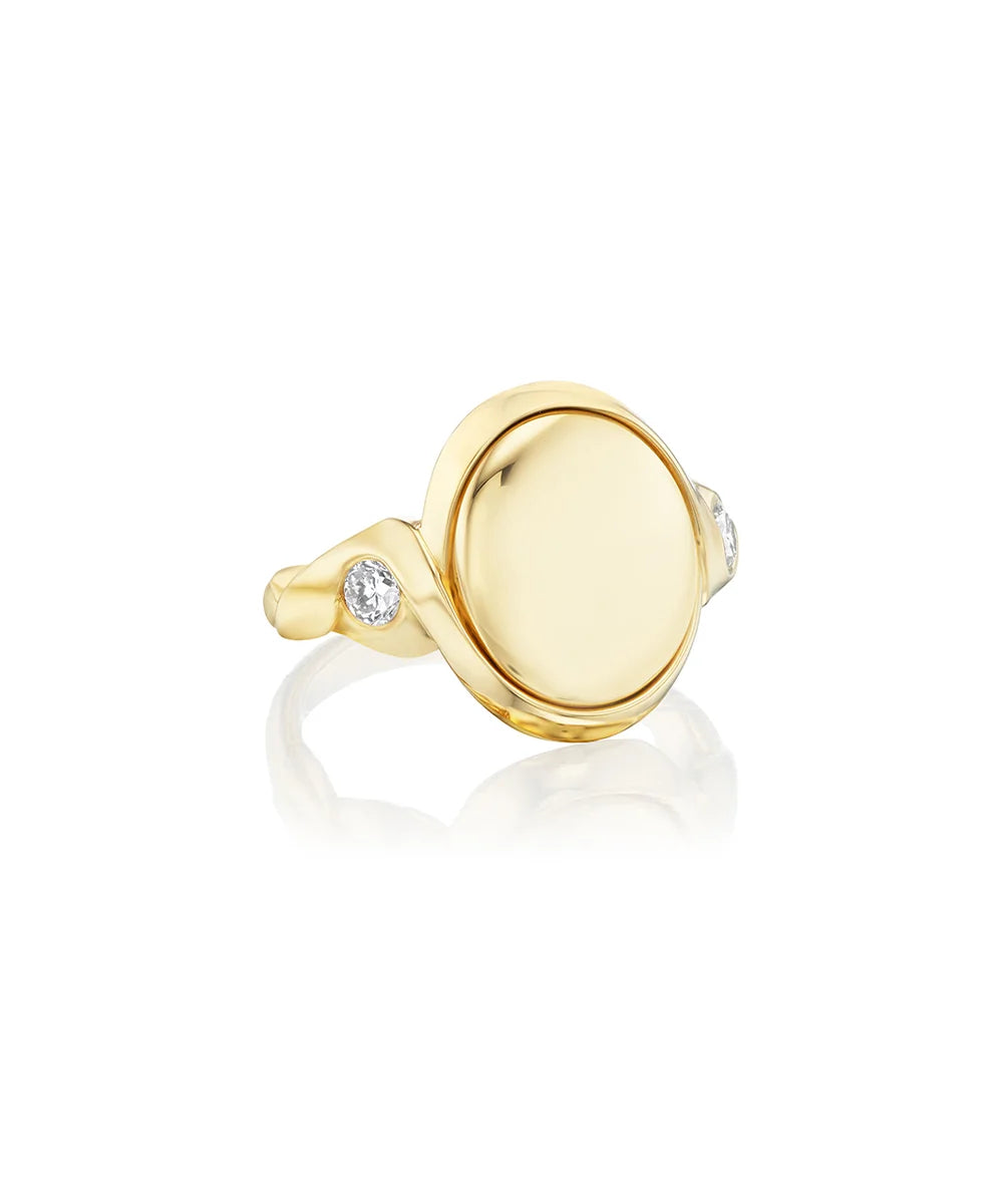 Oval Ribbon Signet Ring, Diamonds