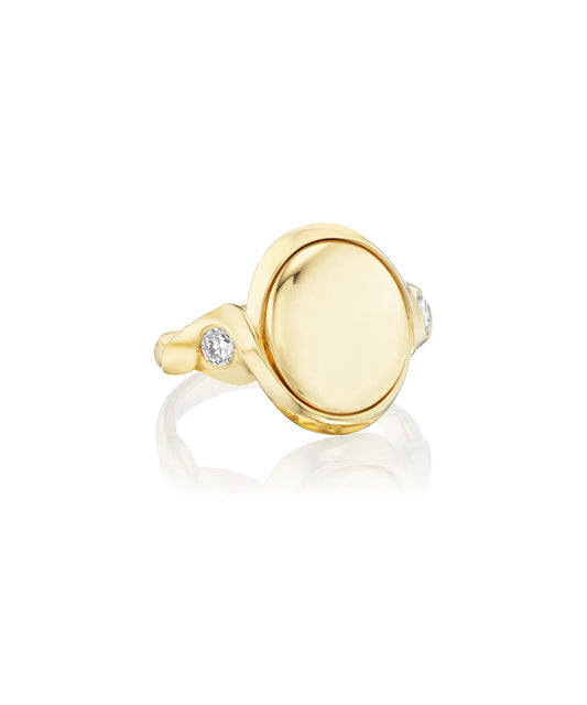 Oval Ribbon Signet Ring, Diamonds