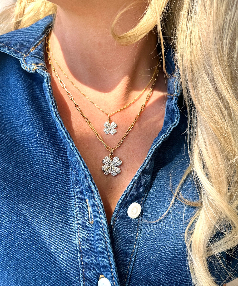Pave Diamond Four Leaf Clover Necklace
