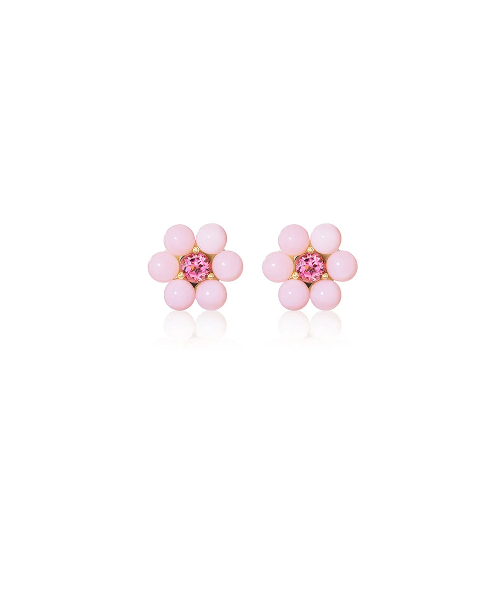 Pink Opal Dot Flower Earrings