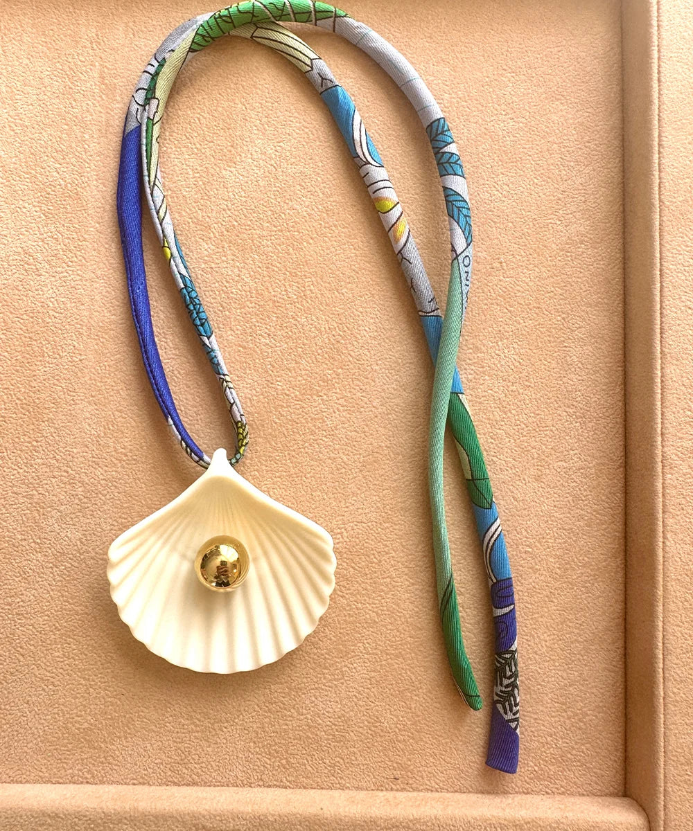Ivory Seashell Necklace, Printed Cord